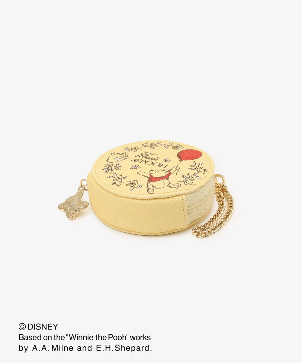 Disney｜噗噗小熊维尼Afternoon Tea联名限定皮质感圆形零钱包/噗噗形状拉链扣｜	直径8.5cm/マチ2.5cm/チェーンの長さ22cm
