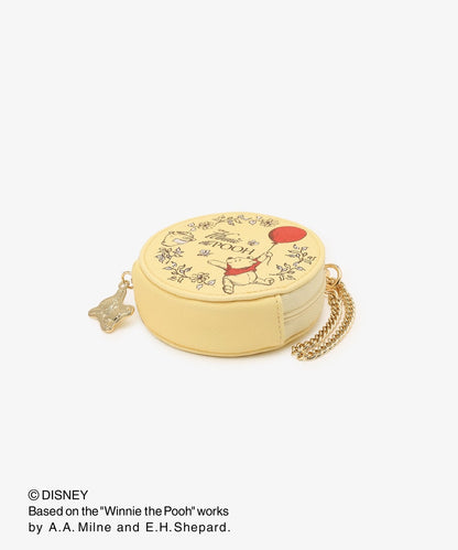 Disney｜噗噗小熊维尼Afternoon Tea联名限定皮质感圆形零钱包/噗噗形状拉链扣｜	直径8.5cm/マチ2.5cm/チェーンの長さ22cm