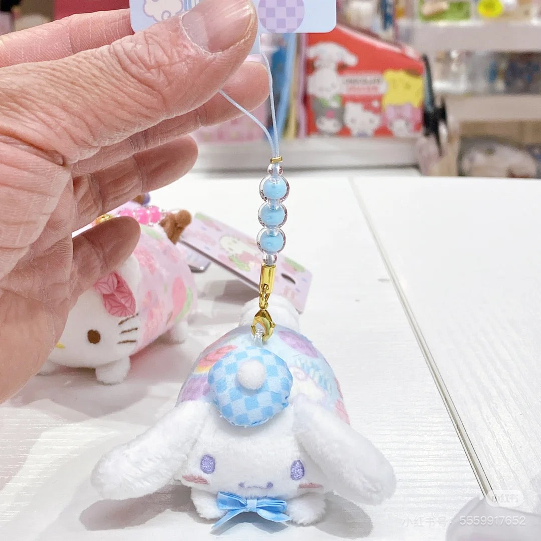Sanrio三丽鸥｜Mascot Strap Nagomi日式粉彩碎花毛绒圆滚滚玩偶挂件/包挂｜约5.5×7.5×5.5cm