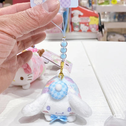 Sanrio三丽鸥｜Mascot Strap Nagomi日式粉彩碎花毛绒圆滚滚玩偶挂件/包挂｜约5.5×7.5×5.5cm