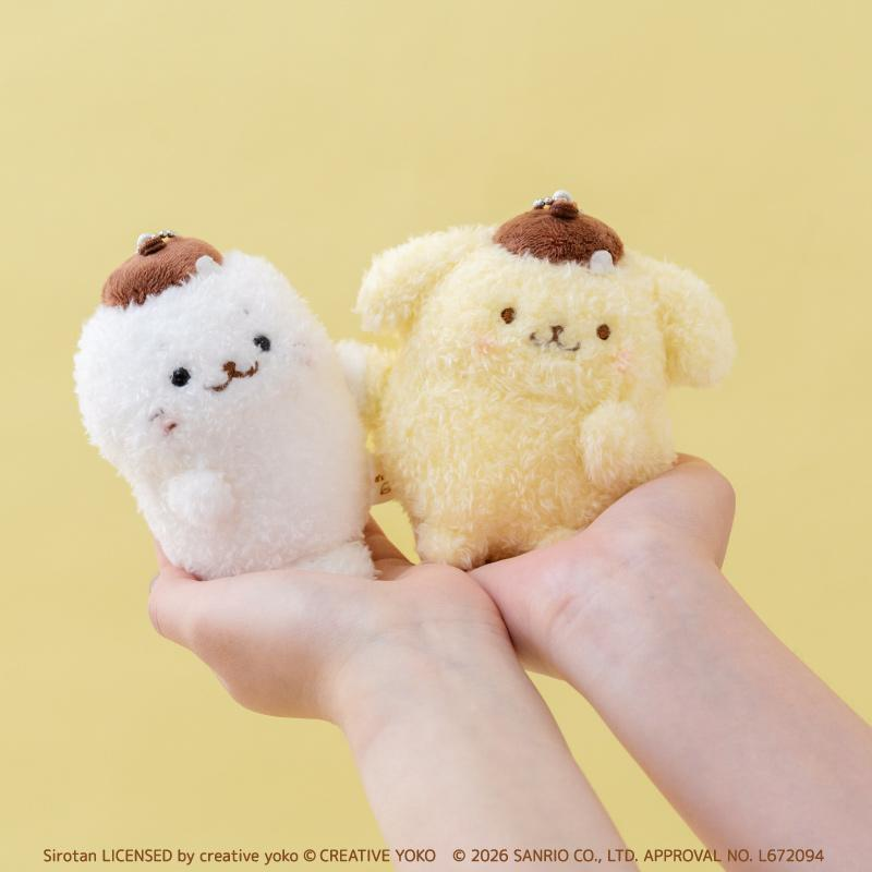 Sanrio｜Shirotan x Pompompurin Pair Seal Mascot Holder /Plush Keychain｜9.7cm x 6.5cm x 5.7cm approx.