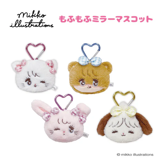mikko illustrations｜Fluffy Mirror Mascot｜ H105xW148xD45mm approx.