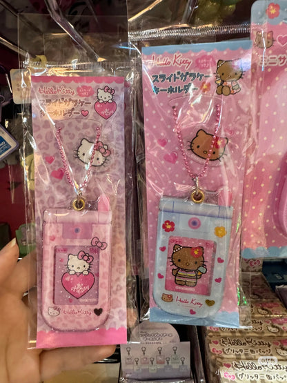 Hello Kitty凯蒂猫｜ Sanrio Slide Flip Phone Keychain/ Gogo Gal Collection Leopard Pink怀旧复古辣妹系列翻盖手机造型钥匙扣挂件/包挂｜约4.5×0.7×9cm