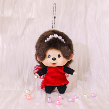 Monchhichi｜Big face Red dress Mascot Holder /Plush Keychain｜H9cm approx.
