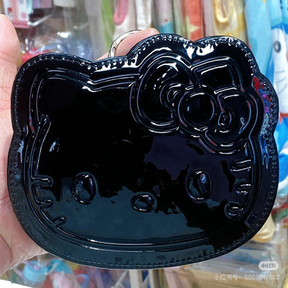 Sanrio三丽鸥｜ Face-shaped Pouch Monotone黑白印象千鸟格系列可爱角色爱心拉链脸型皮质感零钱包挂件/包挂/里面也有可爱图案｜约14.5×4×12.7cm