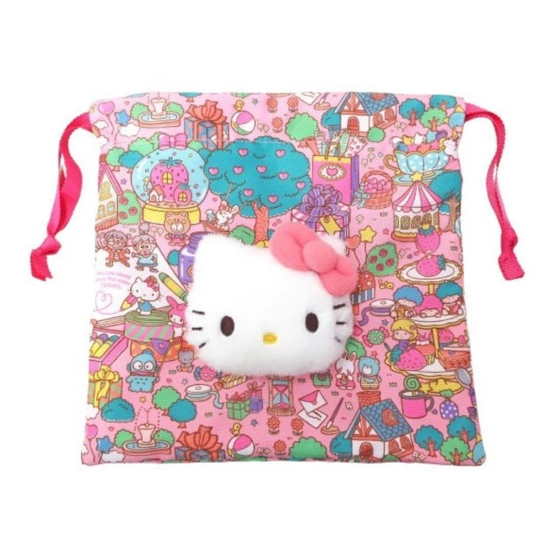 Sanrio｜Nakajima Hello Kitty Wrapping Pattern Boa Face Drawstring Pouch｜4.0 x 18.0 x 18.0cm approx.