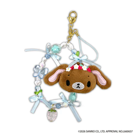 Sanrio｜Sugarbunnies Strawberry Flower Fairy Plush Beaded Phone Strap｜140×120×25mm approx.