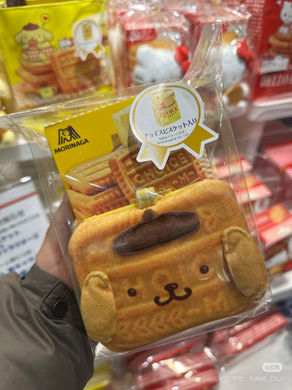 Sanrio三丽鸥｜Morinaga × Sanrio Collaboration Biscuit &amp; Pouch森永联名饼干+饼干造型零钱包挂件/正反面都可爱｜约幅11×奥行4×高さ11cm【25.07】