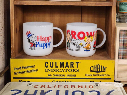 Snoopy史努比｜Peanuts glass mug /Friends Happy Puppy Rainbow快乐朋友彩虹大容量马克杯/水杯/咖啡杯/奶白玻璃质感｜440ml