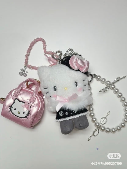 Sanrio三丽鸥｜keychain pouch菱格纹登山扣迷你零钱包挂件/耳机包/包挂｜约7x3x7 cm
