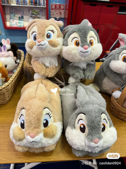 Disney迪士尼｜Fluffy超毛绒柔软厚实桑普邦尼包脚跟保暖防滑拖鞋/兔子耳朵/兔尾巴｜23-25cm