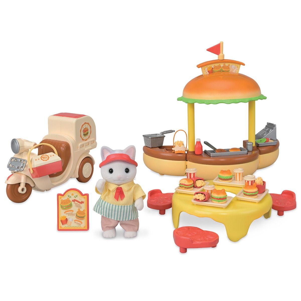 SylvanianFamilies森贝儿家族｜Hamburger Stand拿铁猫汉堡外卖车套组/玩具/过家家5757