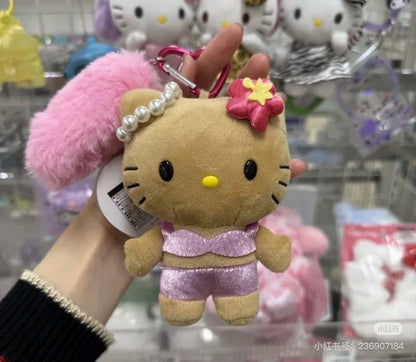 Hello Kitty凯蒂猫｜Sanrio Mascot Keychain with Tail / Gogo Gal Collection Leopard毛茸茸尾巴系列爱心扣豹纹凯蒂猫玩偶挂件/包挂｜约9.5×5.5×13.5cm
