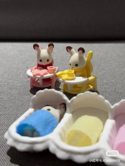SylvanianFamilies森贝儿家族｜Triplets Care Set-Chocolate Rabbit巧克力兔三胞胎小鼻嘎套装玩具/过家家5532