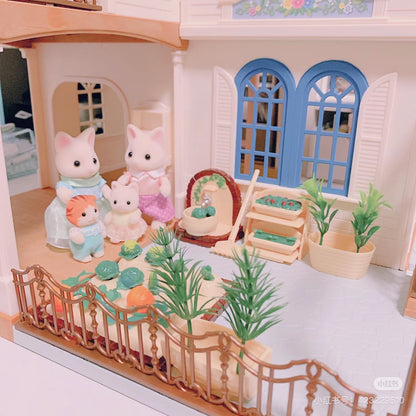 SylvanianFamilies森贝儿家族｜Courtyard Home Gift Set-Floral Cat蓝色度假别墅+丝绸猫套组/玩具/过家家5609