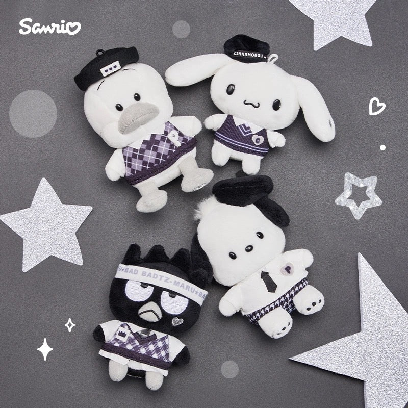 Sanrio三丽鸥｜Mascot Holder Monotone黑白印象千鸟格系列可爱角色毛绒玩偶挂件/包挂｜约7.5×5×11cm