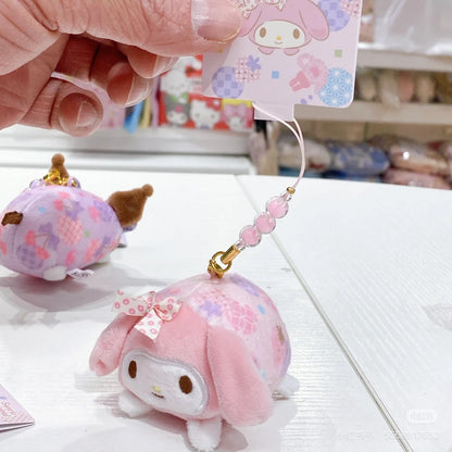 Sanrio三丽鸥｜Mascot Strap Nagomi日式粉彩碎花毛绒圆滚滚玩偶挂件/包挂｜约5.5×7.5×5.5cm