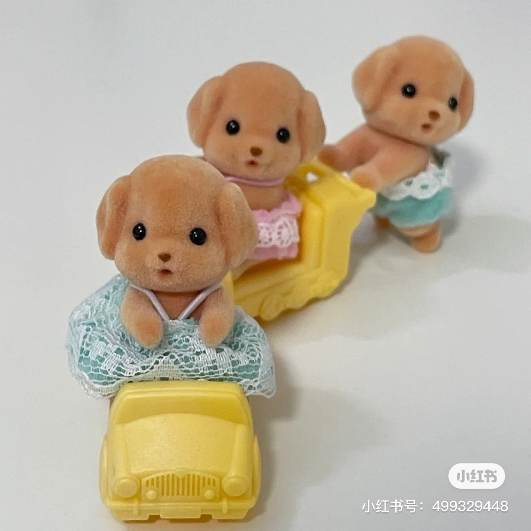 SylvanianFamilies森贝儿家族｜Toy Poodle Twins贵宾犬双胞胎宝宝推车套组/玩具/过家家5425