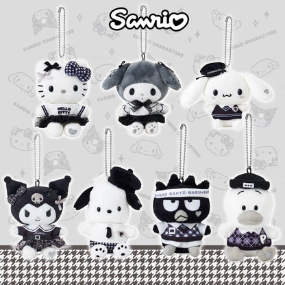 Sanrio三丽鸥｜Mascot Holder Monotone黑白印象千鸟格系列可爱角色毛绒玩偶挂件/包挂｜约7.5×5×11cm