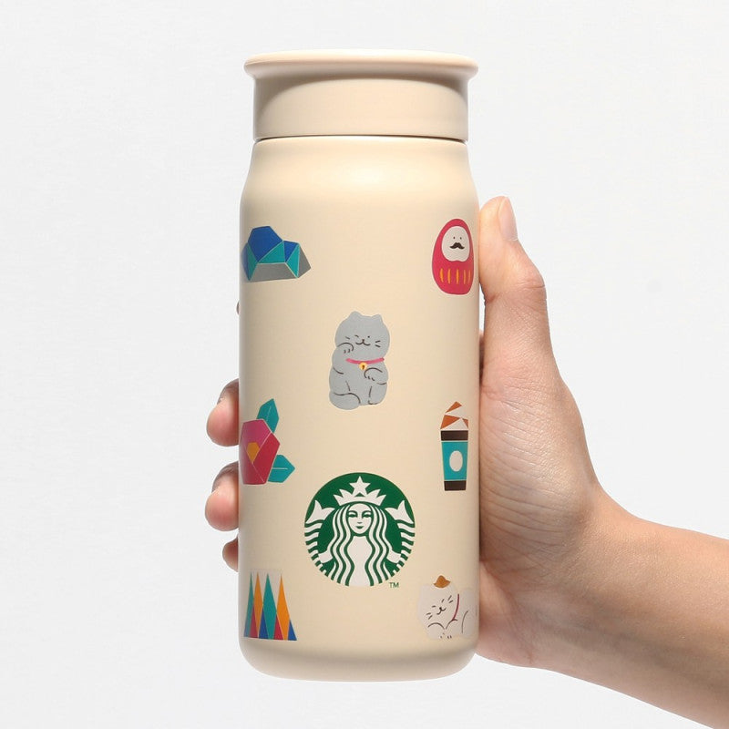 Starbucks日本星巴克｜2024年限定哑光奶油色不锈钢达摩保温杯/滤口/防滑底｜355ml
