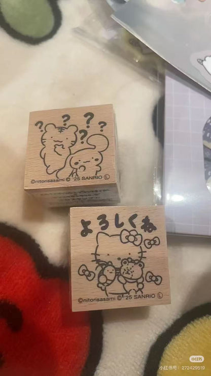 Sanrio｜White Tiger and Black Tiger Prawn Characters Wooden Stamp｜ H30 x W30 x D24mm approx.