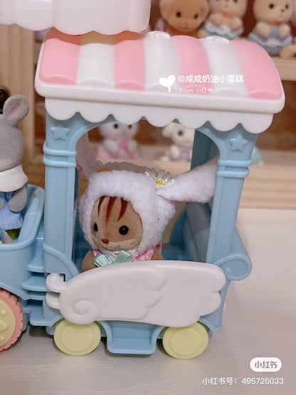 SylvanianFamilies森贝儿家族｜Floating Cloud Rainbow Train-Fennec Fox Baby Yulie云朵彩虹列车耳阔狐套组/玩具/过家家5702