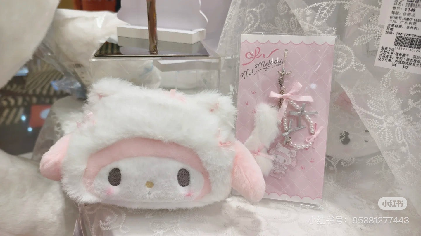 Sanrio｜White Cat Ballerina Face Shaped Pouch｜W14 x D6 x H10cm approx.