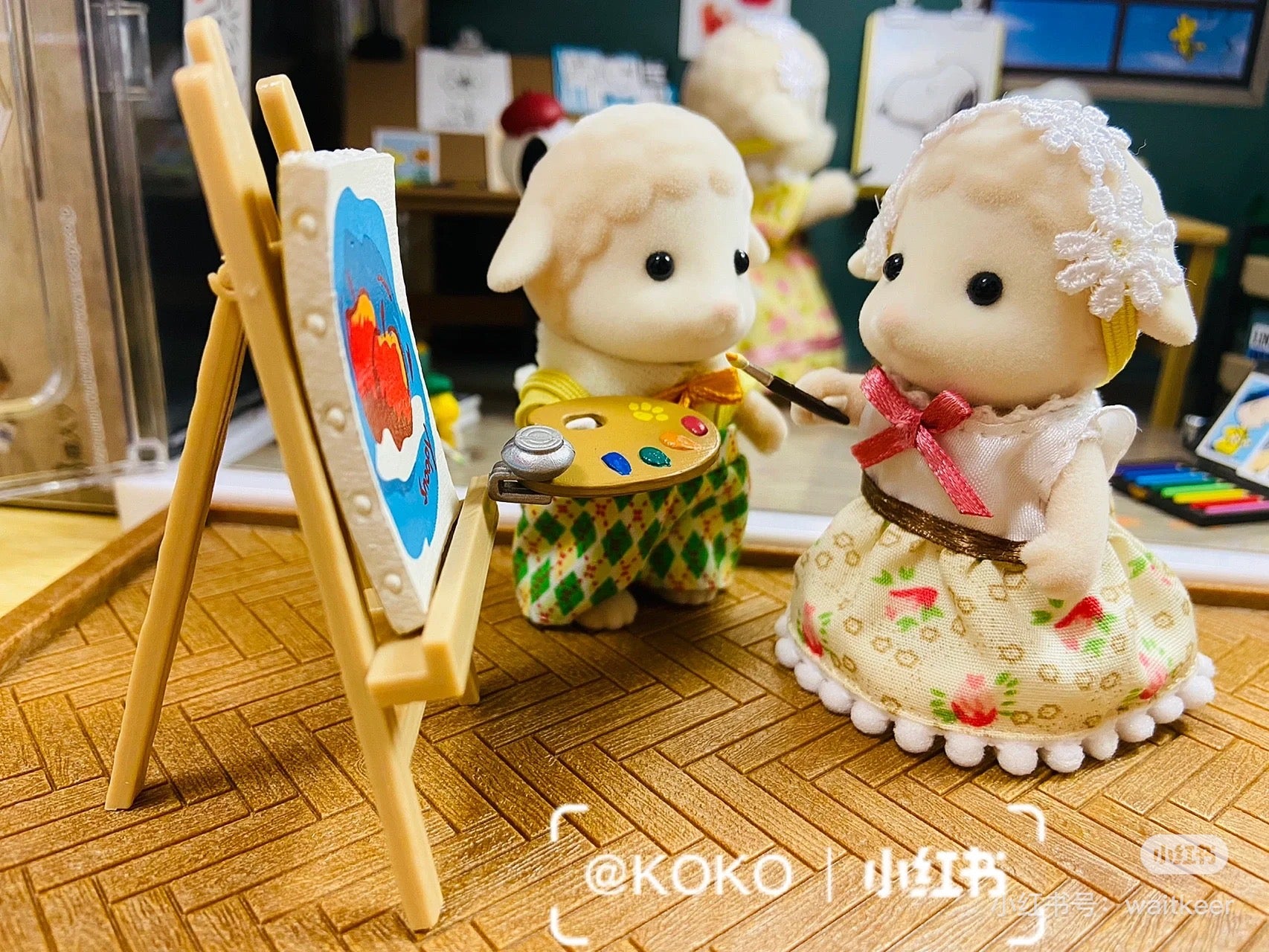 SylvanianFamilies森贝儿家族｜Sheep Family绵羊家族一家四口植绒站宝套组/玩具/过家家5619