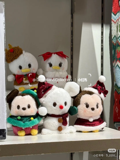 Disney迪士尼｜Christmas Mickey/Minnie Mouse Plush Toy Japan Christmas 2024东迪冬日圣诞限定系列豆豆眼米奇/米妮毛绒玩偶｜约13.5×10×7.5cm