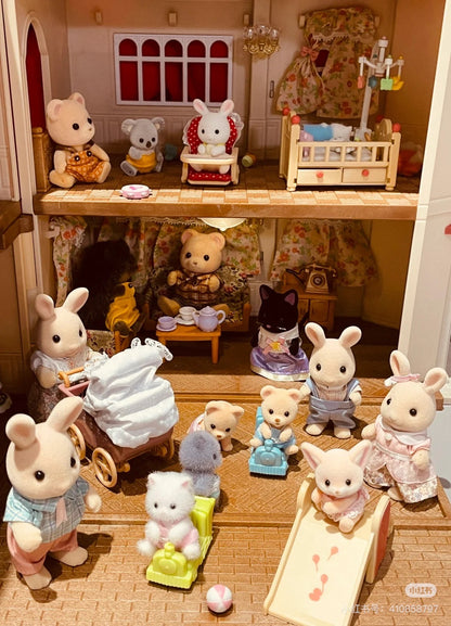 SylvanianFamilies森贝儿家族｜Milk Rabbit Family牛奶兔一家四口植绒站宝套组/玩具/过家家5706
