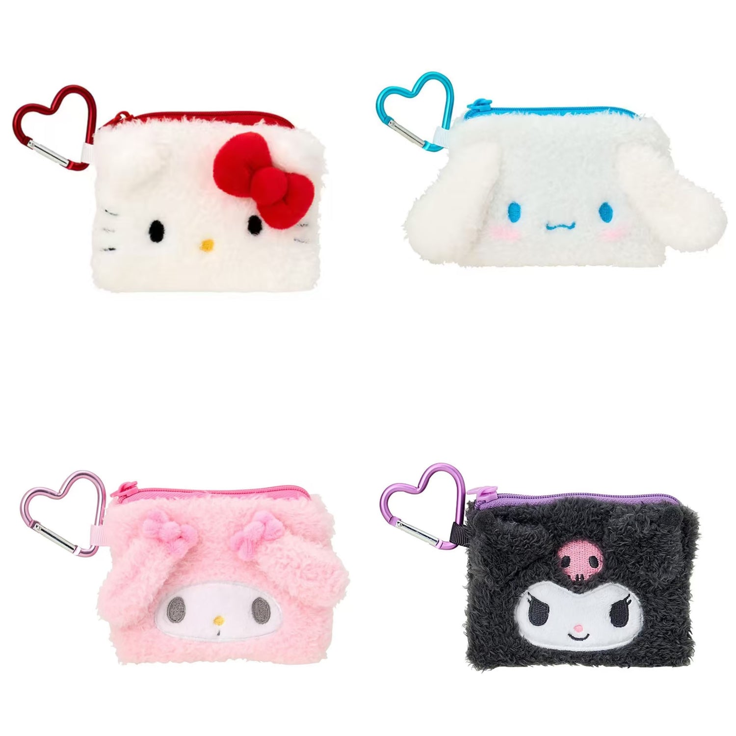 Sanrio｜Fluffy Face Mascot Mini Pouch with Carabiner｜11×1.5×8.5cm approx.