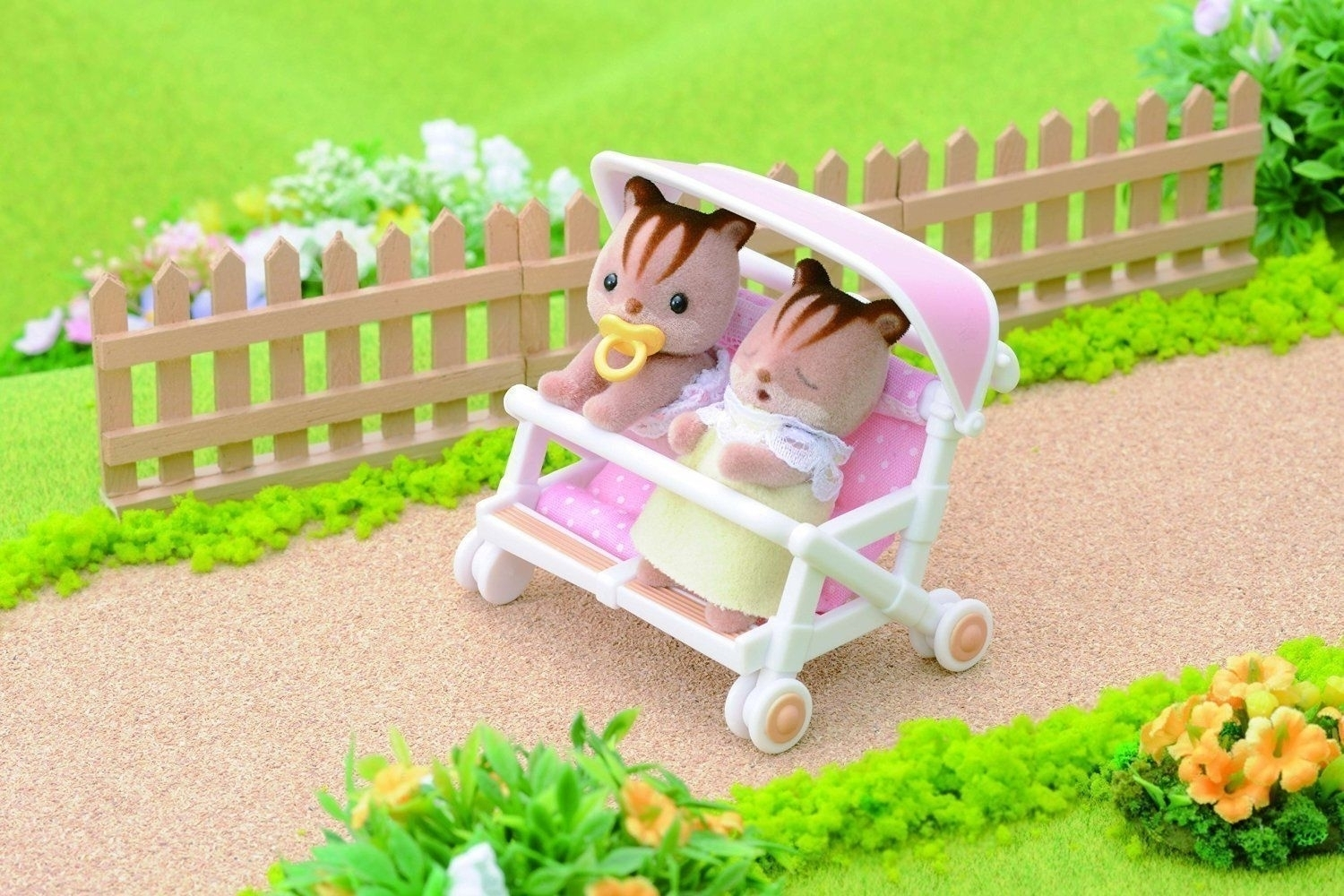 SylvanianFamilies森贝儿家族｜Double Push Chair 带篷粉色双胞胎婴儿车/玩具/过家家4533