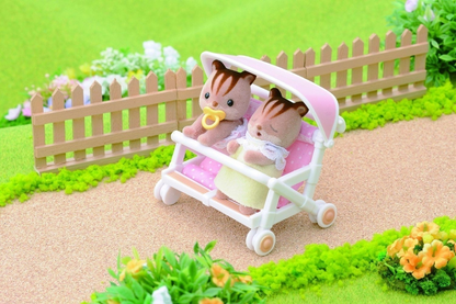 SylvanianFamilies森贝儿家族｜Double Push Chair 带篷粉色双胞胎婴儿车/玩具/过家家4533