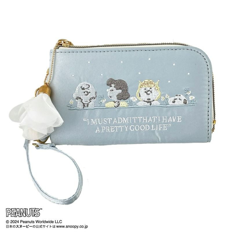 Snoopy史努比｜刺绣图案绸缎感卡包/零钱包/钥匙包｜约H78×W132×D10㎜