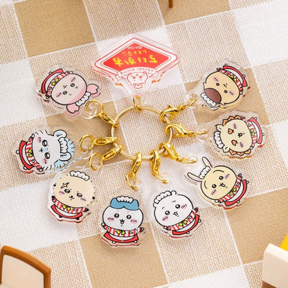 Chiikawa 吉伊卡哇｜餐厅系列八连全角色钥匙扣｜約H40×W40×D3mm以内