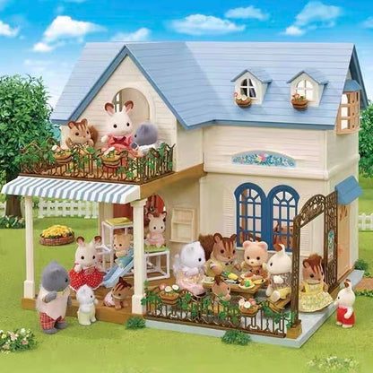 SylvanianFamilies森贝儿家族｜Courtyard Home Gift Set-Floral Cat蓝色度假别墅+丝绸猫套组/玩具/过家家5609