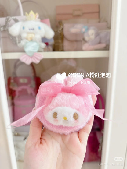 Sanrio三丽鸥｜My Melody Birthday 50th Anniversary Princess Ribbon Mirror美乐蒂50周年生日粉桃甜心系列毛茸茸脸型折叠化妆镜/正反面都可爱