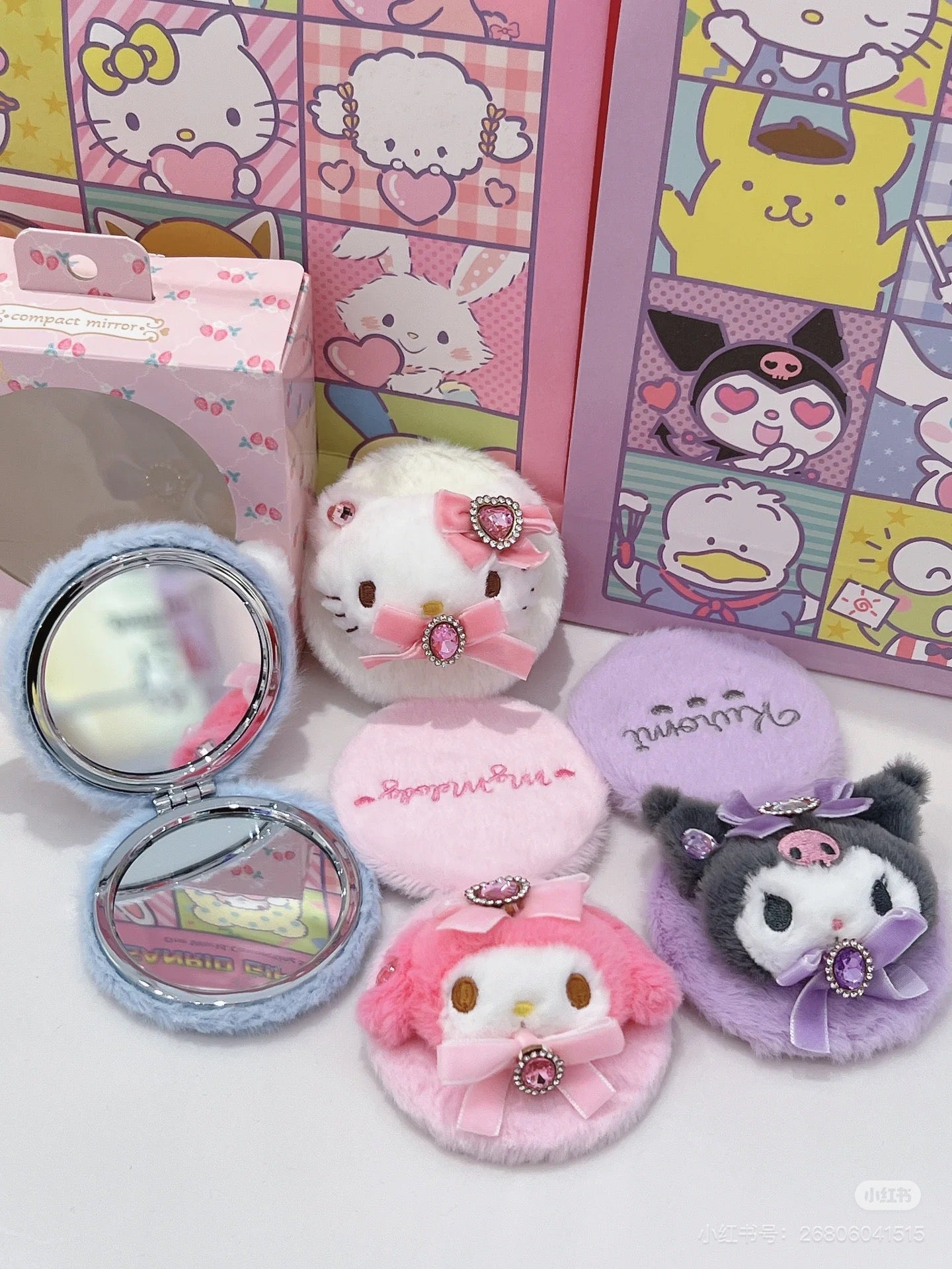 Sanrio｜Mascot Stone Ribbon Original 2-sided Compact Mirror｜7.5×1.5×7.5cm approx.