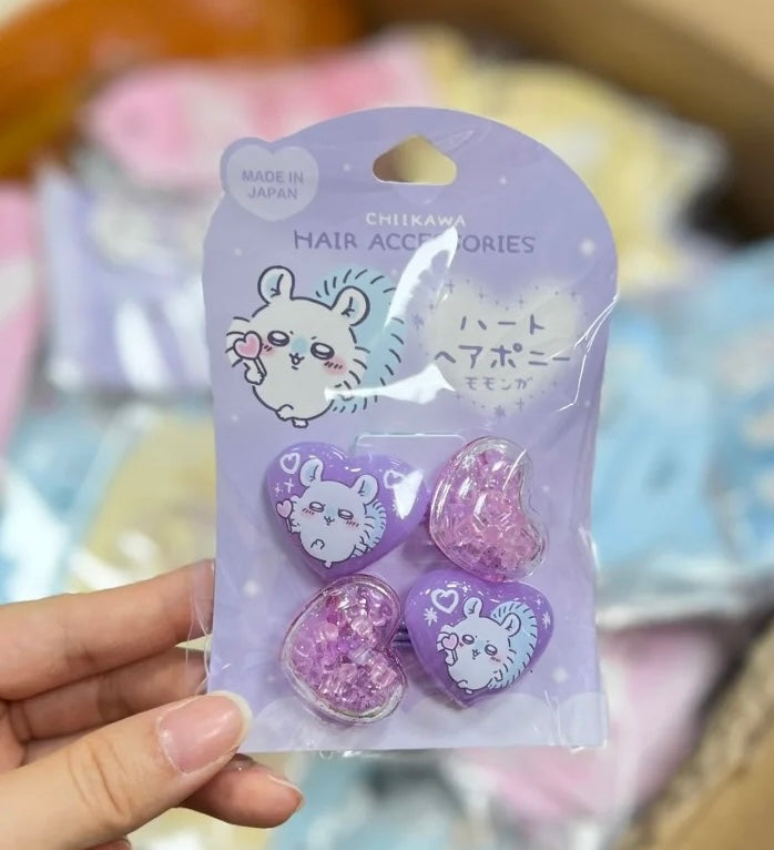 Chiikawa 吉伊卡哇｜Shobido Chiikawa Heart Hair Pony 2P可爱角色摇摇发圈/发绳/1对｜约H20×W25mm