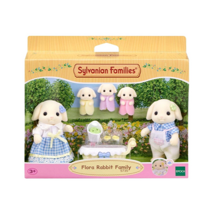 SylvanianFamilies森贝儿家族｜Flora Rabbit Family芙罗拉垂耳兔家族一家五口三胞胎套组/玩具/过家家5735