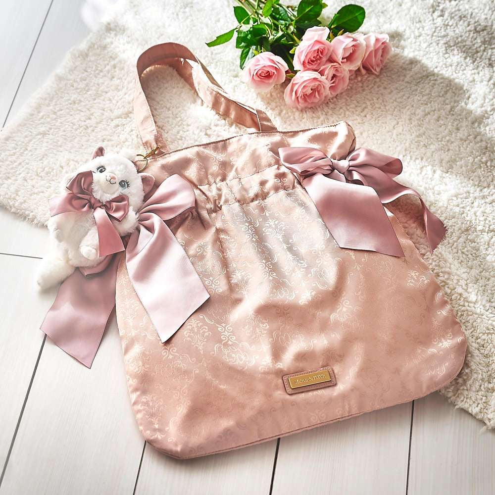 Maison de reefur｜粉色双丝带蝴蝶结抽绳大容量单肩包