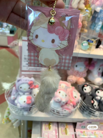 Sanrio｜肉球猫咪/猫咪日系列细闪亚克力毛茸茸小尾巴铃铛挂件/挂链｜约11.5 x 9.5 x 6.5cm