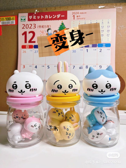 Chiikawa 吉伊卡哇｜角色大头玻璃奶瓶糖罐+糖/收纳罐/糖盖子底下还有小脚｜约H128×W65×D65mm【25.02 】
