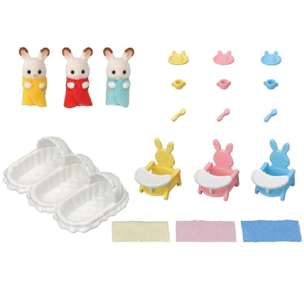 SylvanianFamilies森贝儿家族｜Triplets Care Set-Chocolate Rabbit巧克力兔三胞胎小鼻嘎套装玩具/过家家5532