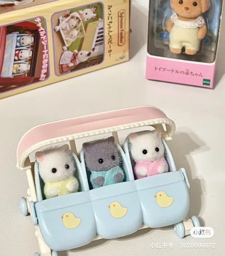 SylvanianFamilies森贝儿家族｜Triplets Stroller三胞胎小鼻嘎婴儿推车/玩具/过家家/不含公仔5533