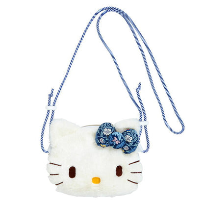 Hello kitty凯蒂猫｜小碎花系列裙裙大脸毛绒斜背包｜約幅20×奥行4×高さ16cm