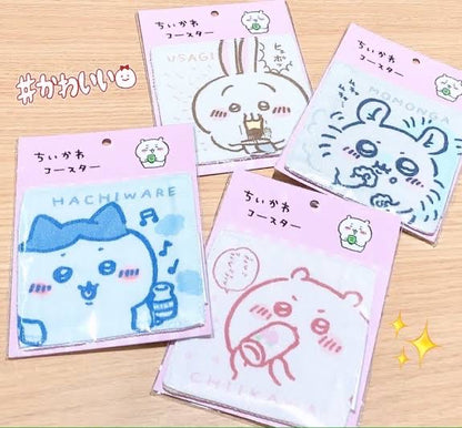 Chiikawa 吉伊卡哇｜布质感精致吃吃表情杯垫/包装精美可做伴手礼｜约90×W90×D2mm