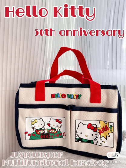 Hello kitty凯蒂猫｜50周年限定kitty多口袋多功能厚质感托特包｜约縦18.5?横28?マチ15cm