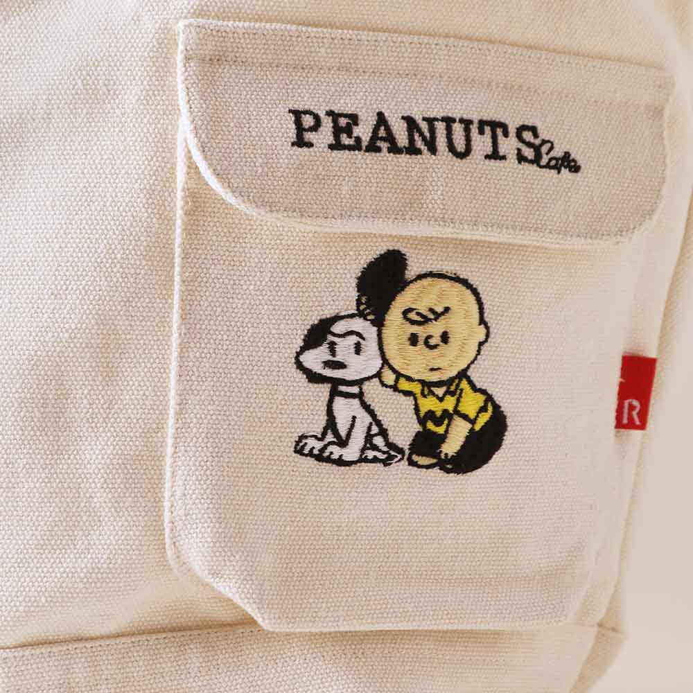 Snoopy｜cafe限定 Rootote刺绣帆布手拎包｜约宽38x 高27 x深24cm