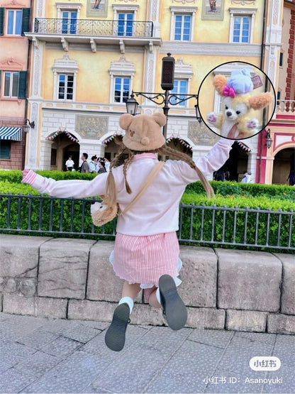 Disney｜duffy达菲限定毛茸茸奶茶色耳朵渔夫帽/反面更可爱/还有小尾巴